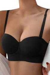 Linovit Sutien fara armaturi si fara cusaturi, Linovit®, Push-up, Bretele detasabile, Sistem dublu de prindere, Ideal pentru rochii cu spatele gol, Negru - Black, L (E3L)