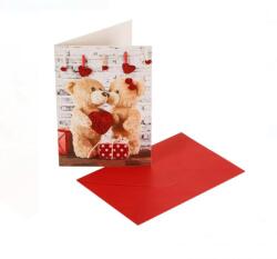 EMC ONSHOP Set Felicitare de Dragoste Teddy Bears Inimi Glitter cu Plic, 13x19 cm, Rosu (1210952)