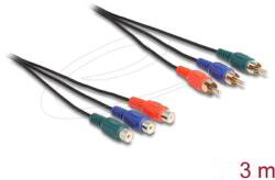 Delock - RCA RGB bővítő kábel 3 db. apa - 3 db. anya, 3 m - 85370 (85370)