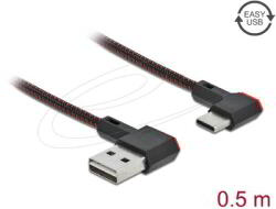 Delock - EASY-USB 2.0 kábel A-típusú csatlakozódugó - USB Type-C csatlakozódugó, ívelt bal / jobb, 0, 5 m, fekete - 85280 (85280)