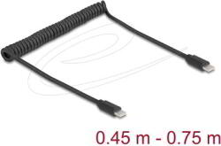 Delock - USB 2.0 Type-C tekercselt kábel apa-apa 0, 45 m - 0, 75 m fekete - 90369 (90369)