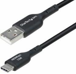StarTech - 2 m-es USB-A - USB-C töltőkábel, töltés és szinkronizálás, 3A, USB 2.0, TPE köpeny, fekete - USB2AC2MNC (USB2AC2MNC)