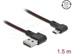 Delock - EASY-USB 2.0 kábel A-típusú csatlakozódugó - EASY-USB Micro-B típusú csatlakozódugó, ívelt bal / jobb, 1, 5 m, fekete - 85272 (85272)