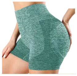 EMC ONSHOP Pantaloni Scurti pentru Yoga, cu talie inalta, foarte elastici, pentru Fitness, Alergare, Verde, One Size (ML-green-yoga)
