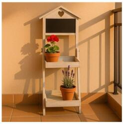 EMC ONSHOP Suport Ghivece din Lemn Alb Vintage cu Doua Nivele si Tabla Neagra, 36x29x80cm (1233354)