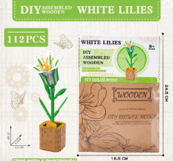 EMC ONSHOP Set creativ DIY floare decorativa din lemn pentru asamblare si pictura, 112 piese - Crin Alb (IL-1-63)