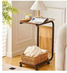EMC ONSHOP Masuta Multifunctionala pe Roti, pentru canapea sau pat, cu Raft si Buzunar lateral, 63 x 40 x 28 cm, Maro/Negru (ML-44-97) Masa de cafea