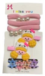 EMC ONSHOP Set 9 Accesorii de Par pentru Fete, elastice, clestisori si agrafe, Roz (D38-rozane)