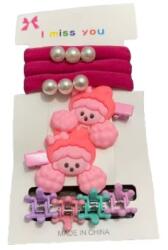 EMC ONSHOP Set 9 Accesorii de Par pentru Fete, elastice, clestisori si agrafe, Fuchsia (727)