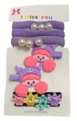 EMC ONSHOP Set 9 Accesorii de Par pentru Fete, elastice, clestisori si agrafe, Mov (725)