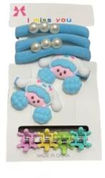 EMC ONSHOP Set 9 Accesorii de Par pentru Fete, elastice, clestisori si agrafe, Albastru (732)