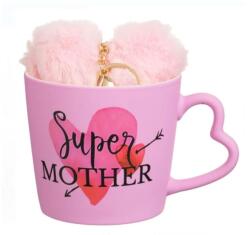 EMC ONSHOP Cana New Bone Roz Mat „Super Mother, Maner in forma de Inima si Breloc Roz, 10 x 9 cm, 400ml (1251669)
