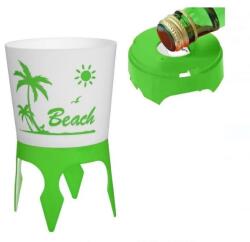 EMC ONSHOP Suport Pahar Plaja cu Baza pentru Nisip si Deschizator Capace Sticla, 15cm, Verde (JUMBO-PAHARPLAJAVERDE)