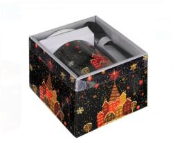 EMC ONSHOP Set Cadou Craciun Cana 340 ml cu Lingurita si Capac, Model Christmas Night, Portelan, Ambalaj Festiv (0675121816832)