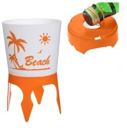 EMC ONSHOP Suport Pahar Plaja cu Baza pentru Nisip si Deschizator Capace Sticla, 15cm, Portocaliu (JUMBO-PAHARPLAJAPORTO)