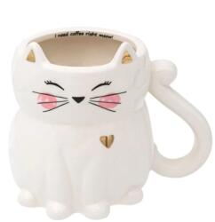 EMC ONSHOP Cana din Lut Pisica 3D, "I need coffee right meow", 9 x 11 cm, Alba, 420ml (1179524)