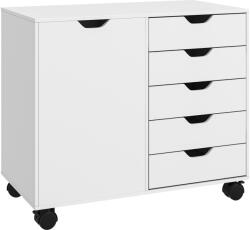 HOMCOM Dulap Lateral cu 5 Sertare, Dulap cu Raft Reglabil, Mobilier pentru Birou pe Roți, Suport pentru Imprimantă pentru Biroul de Acasă, Alb | Aosom Romania (838-281V80WT) Comoda