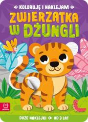 K009111 Zwierzątka w dżungli. Duże naklejki od 3 lat. Koloruję i naklejam Carte de colorat