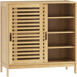 HomCom Pantofar cu 2 uși glisante cu lamele, rafturi reglabile pentru 16 perechi de pantofi, 80x35x80 cm, natural | Aosom Romania (837-656V00ND) Pantofar