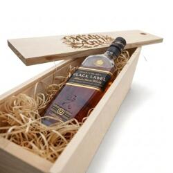 Johnnie Walker Pachet Cadou Cutie Lemn Personalizata Whisky Johnnie Walker Black Label 12 Ani 40% 1L