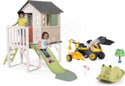 Smoby Set căsuță pe piloni și leagăn cu tractor House On Stilts Life Smoby extensibilă cu un tobogan de 1, 5 m cu apă (SM810802-31) Casuta pentru copii