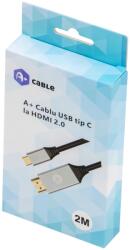 A+ nagysebességű USB Type-C - HDMI 2.0 kábel, apa - apa, 2 m (CV-C2HDMI2)
