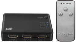 ACT HDMI суич ACT, 3 порта, 4K@60Hz, USB, дистанционно управление, черен - EWENT-ACT-SPLIT-AC7845 (EWENT-ACT-SPLIT-AC7845)