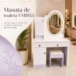 Vamy Masuta de toaleta VM1953 cu oglinda LED ovala, 100 cm, alb lila (7427281086418)