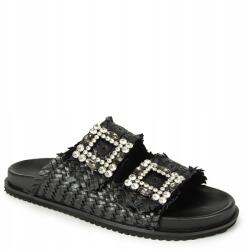 CheBello 5812 Fekete Bőr Flip-flop Papucs Csatokkal 37 (5812)