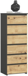 Brius Comoda cu 6 sertare, PAL laminat 16 mm, 40x35x109 cm, gri si stejar artisan (AK-12219355) Comoda