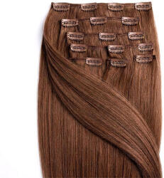 BellaHair Csatos Emberi Póthaj Classic Középbarna Színben 40cm (Szín #6) (RC-CL-406)