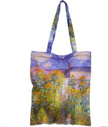 SHOPIKA Geanta shopper din material textil satinat, cu imprimeu peisaj marin cu far si copil