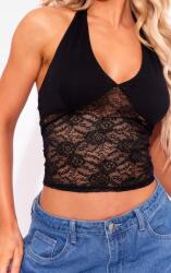 Prettylittlething Fekete Csipkés Rövid Pántos Felső Prettylittlething 44