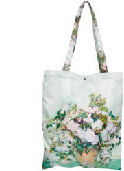 SHOPIKA Geanta shopper din material textil satinat, cu model inspirat dupa Vaza cu trandafiri albi de Van Gogh