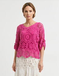 SHOPIKA Bluza de vara cu broderie din bumbac, croi lejer, fucsia Talie unica