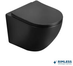  PERLA fali WC csésze | Rimless - perem nélküli kivitel | Duroplast Soft Close ülőkével | Matt fekete (MWH200MB)