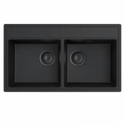  MILO METRO kétmedencés gránit mosogató fekete szifonnal, 760x440 mm, (fekete) (MET-L-2KBO)
