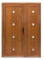 Bastion Usa intrare PVC Lola dubla, 5 camere izolare, 1400x2050, deschidere dreapta privit din interior, culoare stejar auriu pe ambele fete