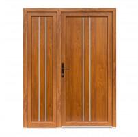 Bastion Usa exterior dubla PVC OLIVIA, profil Klass, 1400x2050 mm, deschidere stanga, alb stejar auriu
