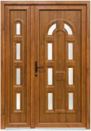 Bastion Usa exterior dubla PVC MAGNOLIA, profil Klass, 1400x2050 mm, deschidere stanga, alb stejar auriu