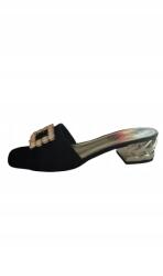 CheBello Flip-flop papucs CheBello 4425 bőr fekete velúr díszítés arany sarok 37 (4425)