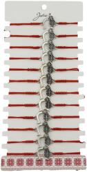 Flippy Bratara Martisor pentru Dama, Jolie, Model Potcoava cu Trifoi, Set 12 bucati, Pandativ Argintiu din Inox cu Snur Rosu Ajustabil (128087)