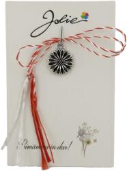 Jolie Martisor Traditional, Jolie, Model FLOARE, cu Snur Impletit Alb/Rosu, 8.5 x 5.5 cm, Argintiu (165719)