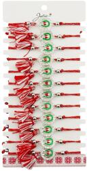 Jolie Martisor Bratara cu Ciucure pentru Dama, Jolie, Model Potcoava cu Buburuza in Cerc, Set 12 bucati, Pandativ din Inox cu Pietre, Snur Reglabil, Rosu/Alb (128069)