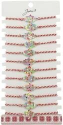 Jolie Bratara Martisor pentru Dama, Jolie, Model Floare, Set 12 bucati, Pandativ Argintiu din Inox cu Elemente Multicolore, Snur Alb/Rosu (128129)
