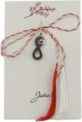 Jolie Martisor Traditional, Jolie, Model Infinit, cu Snur Impletit Alb/Rosu, 8.5 x 5.5 cm. Argintiu (114566)