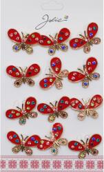 Flippy Set 12 Brose Martisor Primavara, Jolie, Model Fluture cu Pietre, Rosu-Auriu (128257)