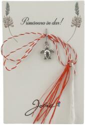 Jolie Martisor Traditional, Jolie, Model BROASCA TESTOASA, cu Snur Impletit Alb/Rosu, 8.5 x 5.5 cm. Argintiu (165714)