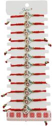 Jolie Martisor Bratara pentru Dama si Copii, Jolie, Model Inima cu Flori de Primavara, Set 12 bucati, Pandantiv Emailat, Snur Reglabil, Rosu/Multicolor (128026)
