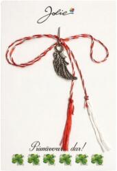 Flippy Martisor Traditional, Jolie, Model Aripa, cu Snur Impletit Alb/Rosu, 8.5 x 5.5 cm, Argintiu (126079)